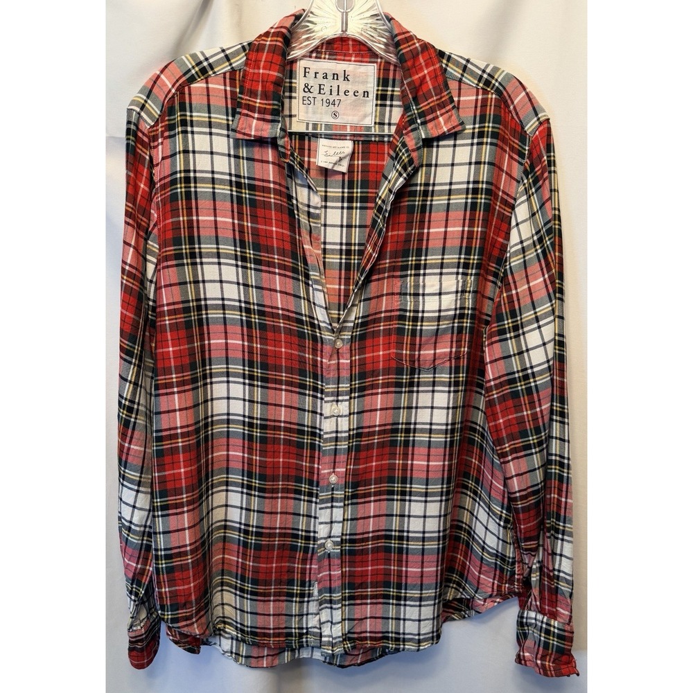 Frank & Eileen Women's Small Eileen Button Up Shirt Relaxed Fit Red Black Plaid